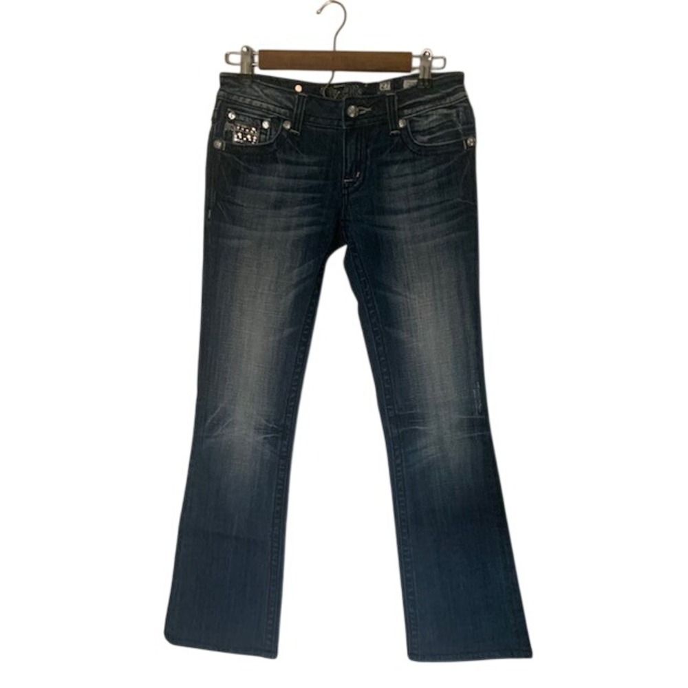 Miss Me‎ Bootcut Jeans Size 27 Distressed Blue Denim Bling Pocket Y2K EUC